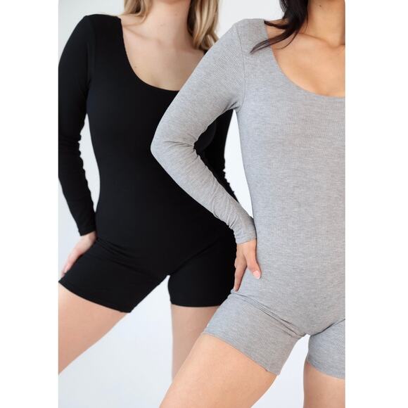 Klassy Network Black Rib Knit Scoop Neck Long Sleeve Brami Romper NWT - Picture 1 of 7